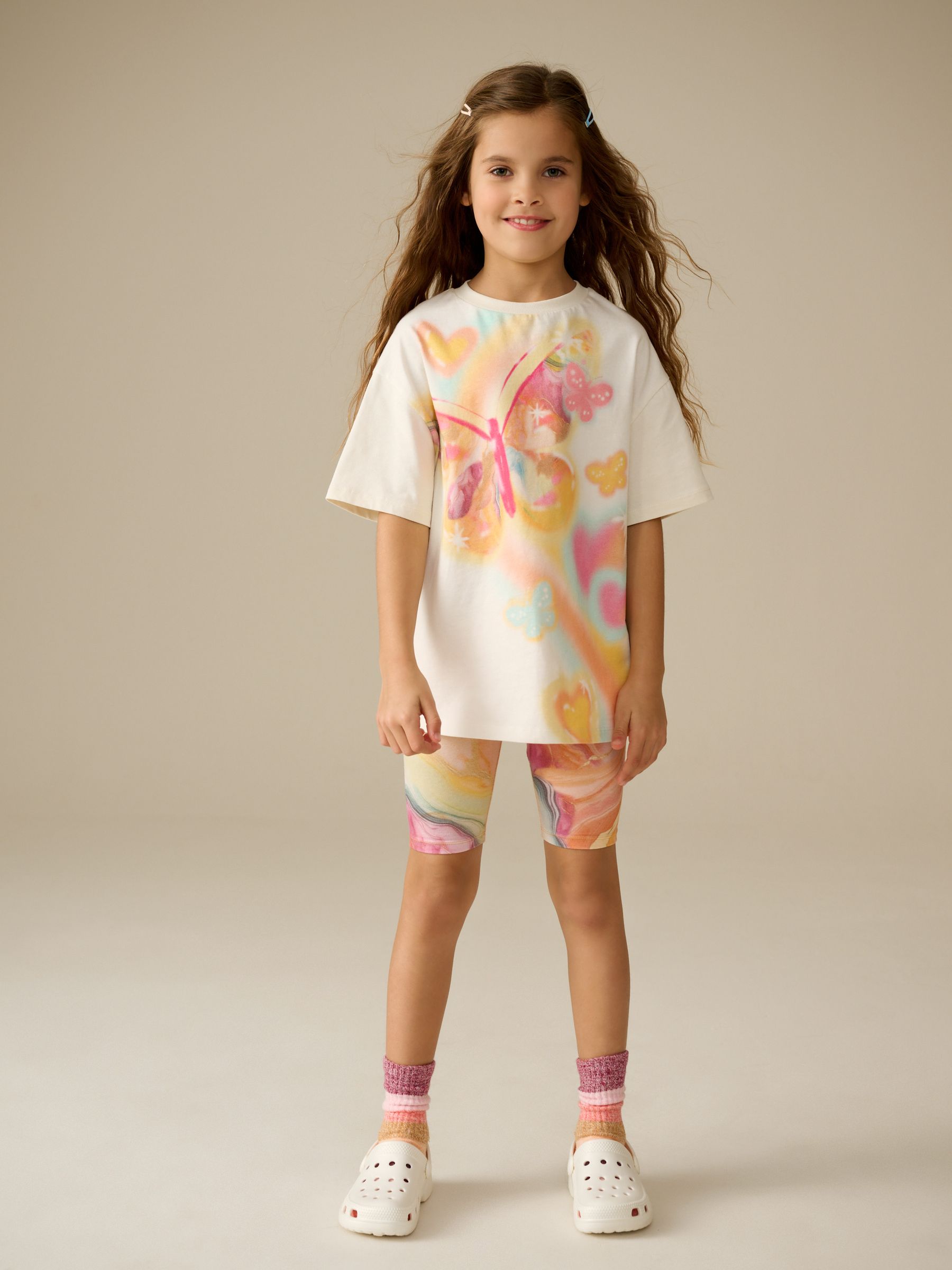 Ecru Butterfly Oversized T-Shirt Cycle Top and Shorts Set (3-16yrs)