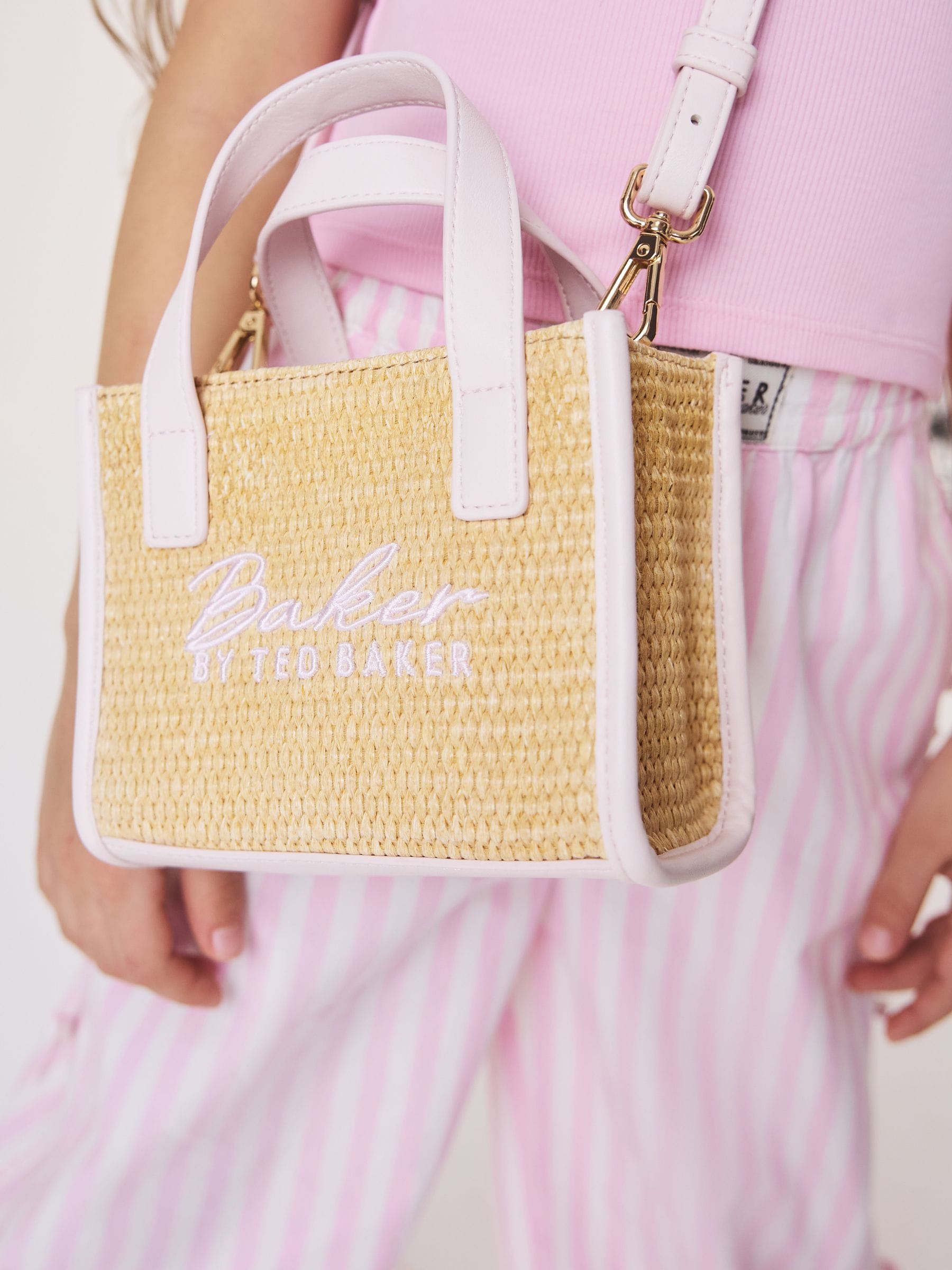Baker By Ted Baker Childrens Natural/Pink Straw Effect Cross-Body Bag
