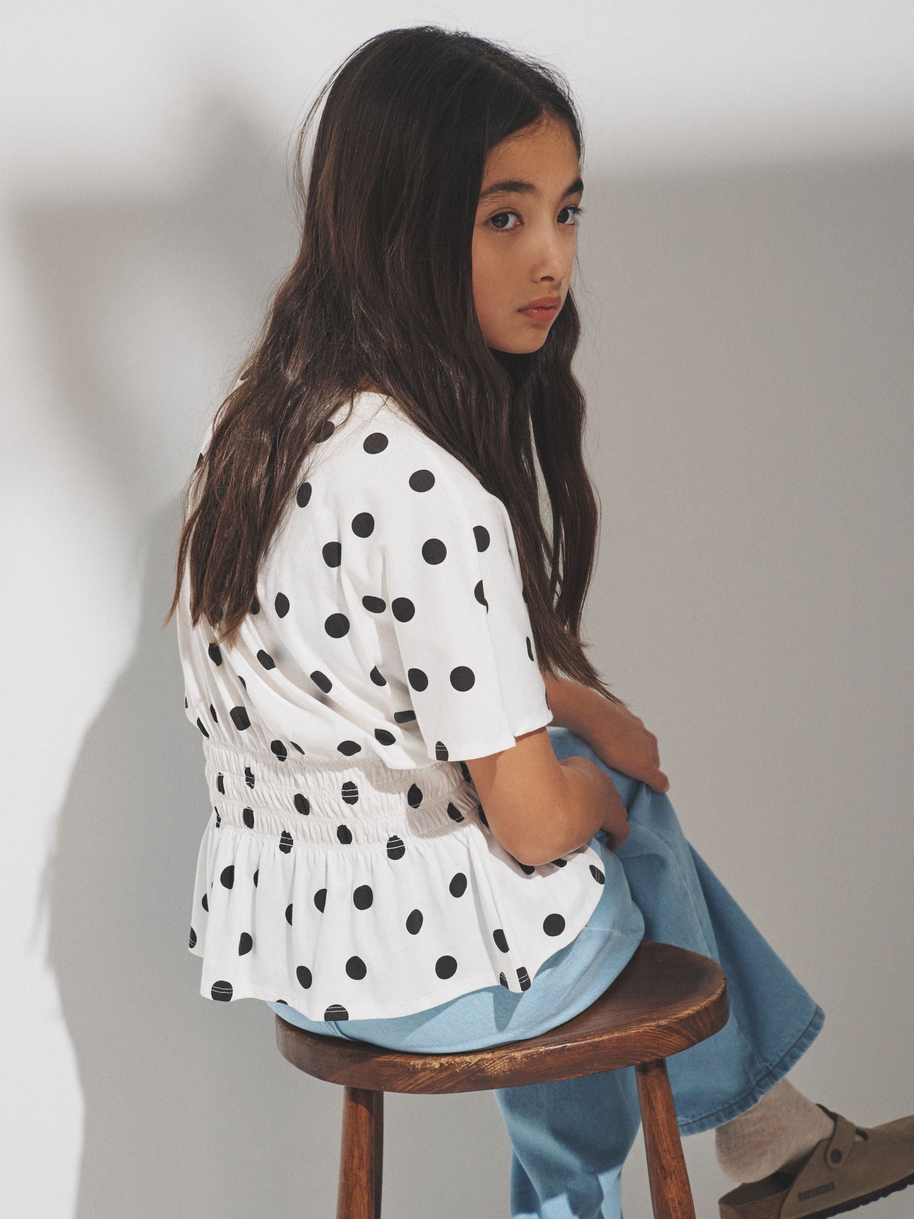 The Set 3 Pack Shirred Waist Cotton Tops Brown/Pink/Spot
