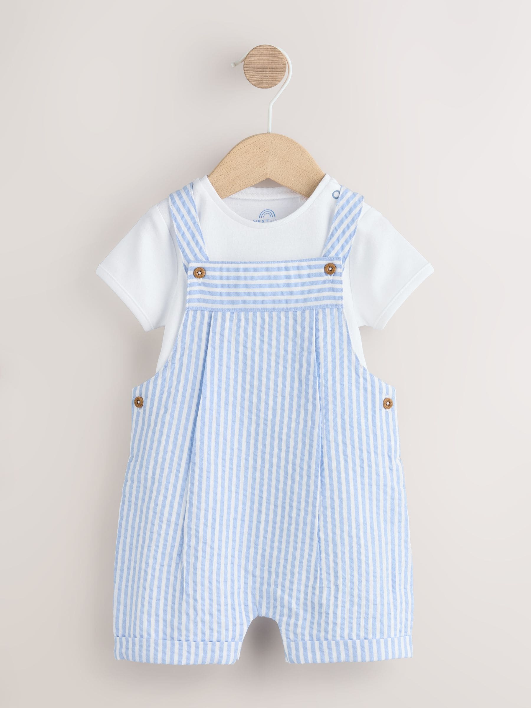 Blue Stripe Woven Dungaree and Bodysuit Baby Set (0mths-2yrs)