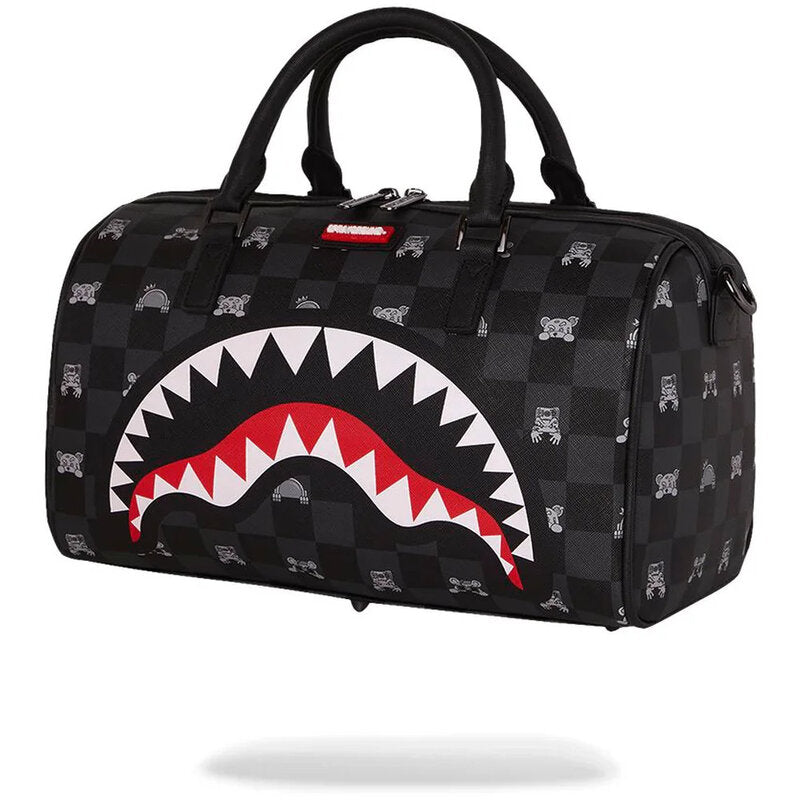 Sprayground Gray Peeking Character Check Mini Duffle