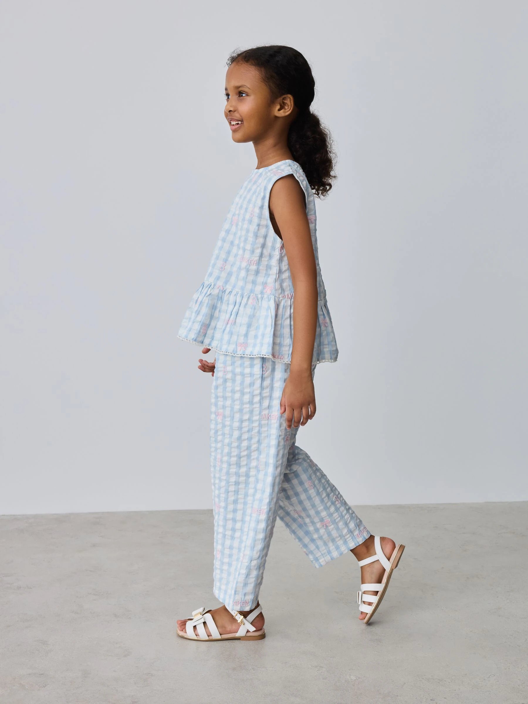 Baker by Ted Baker 2 Piece Peplum Gingham Top & Barrel Leg Trousers Set
