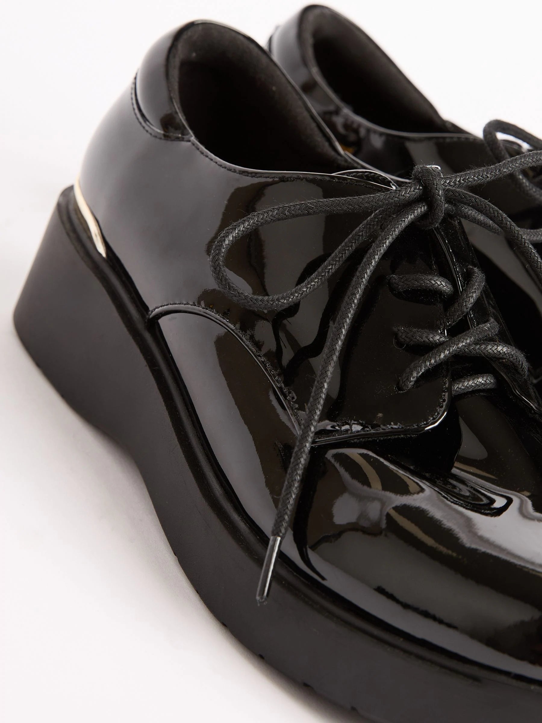 Lipsy Black Heel Clip Wedge Brogue School Shoes