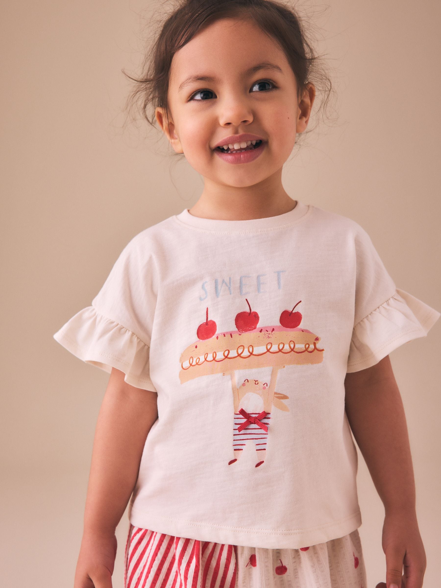 Ecru White Bunny Cherry Short Sleeve T-Shirt and Shorts Set (3mths-7yrs)