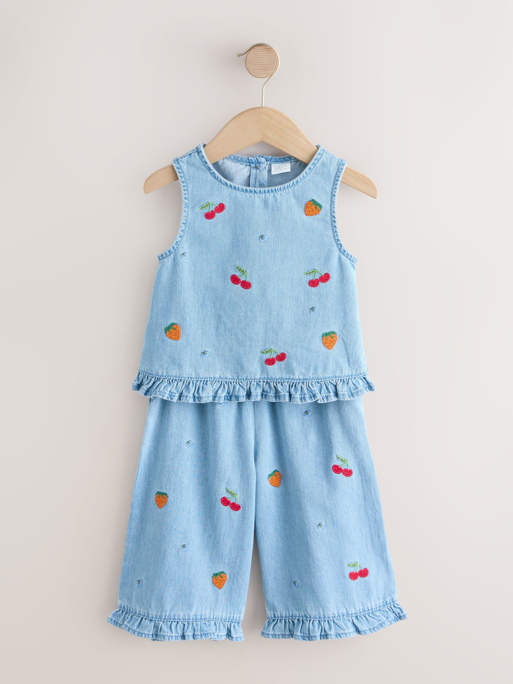 Fruit Embroidered Denim Top & Trousers Set (3mths-7yrs)