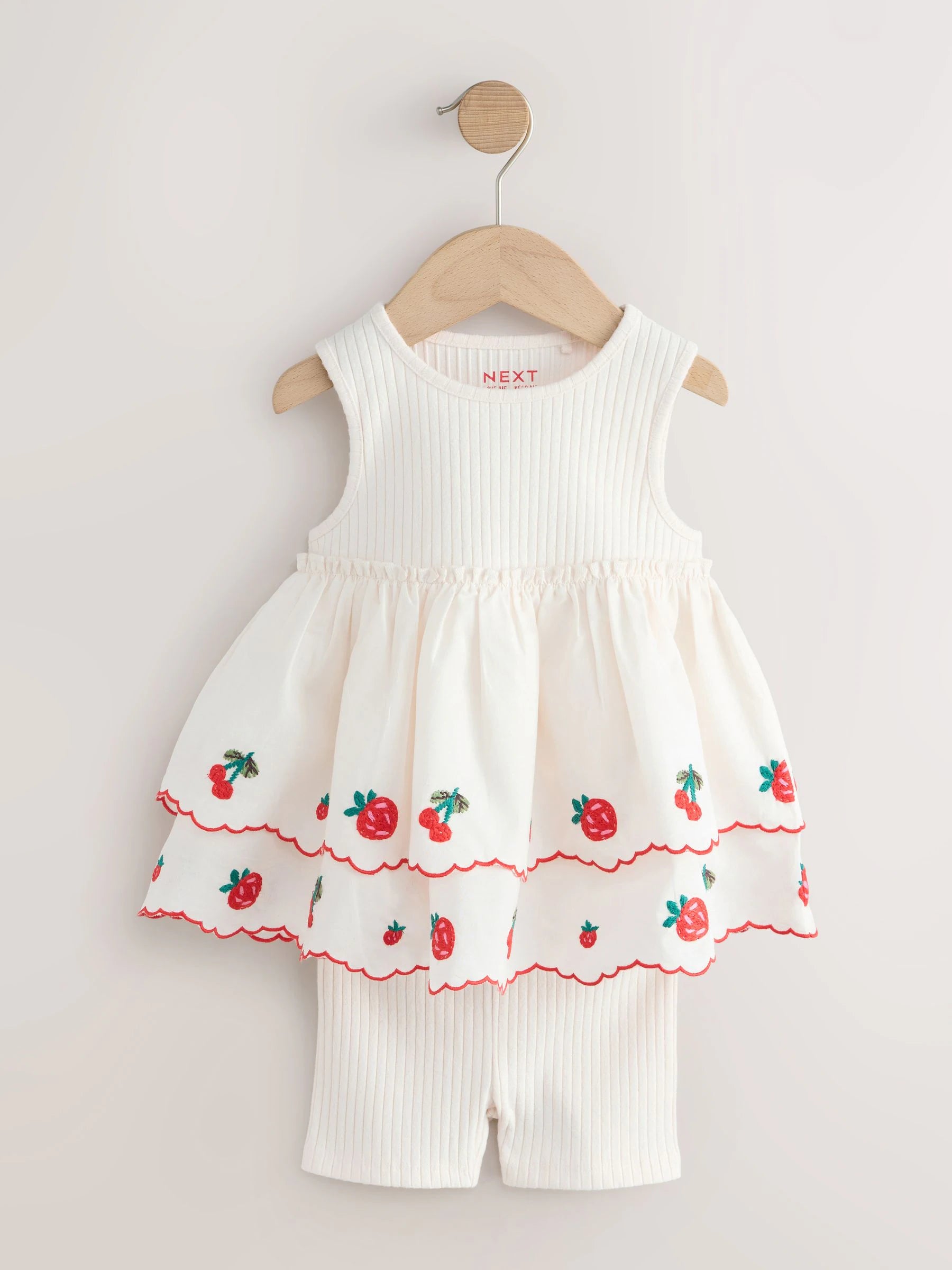 Ecru Berry Embroidery Broderie Peplum Vest and Cycle Shorts Set (3mths-8yrs)