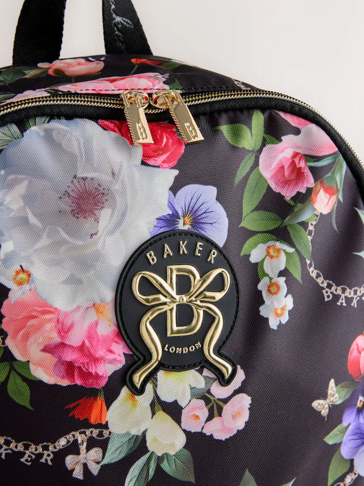 Baker by Ted Baker Black Back to School Childrens Floral Bow Backpack