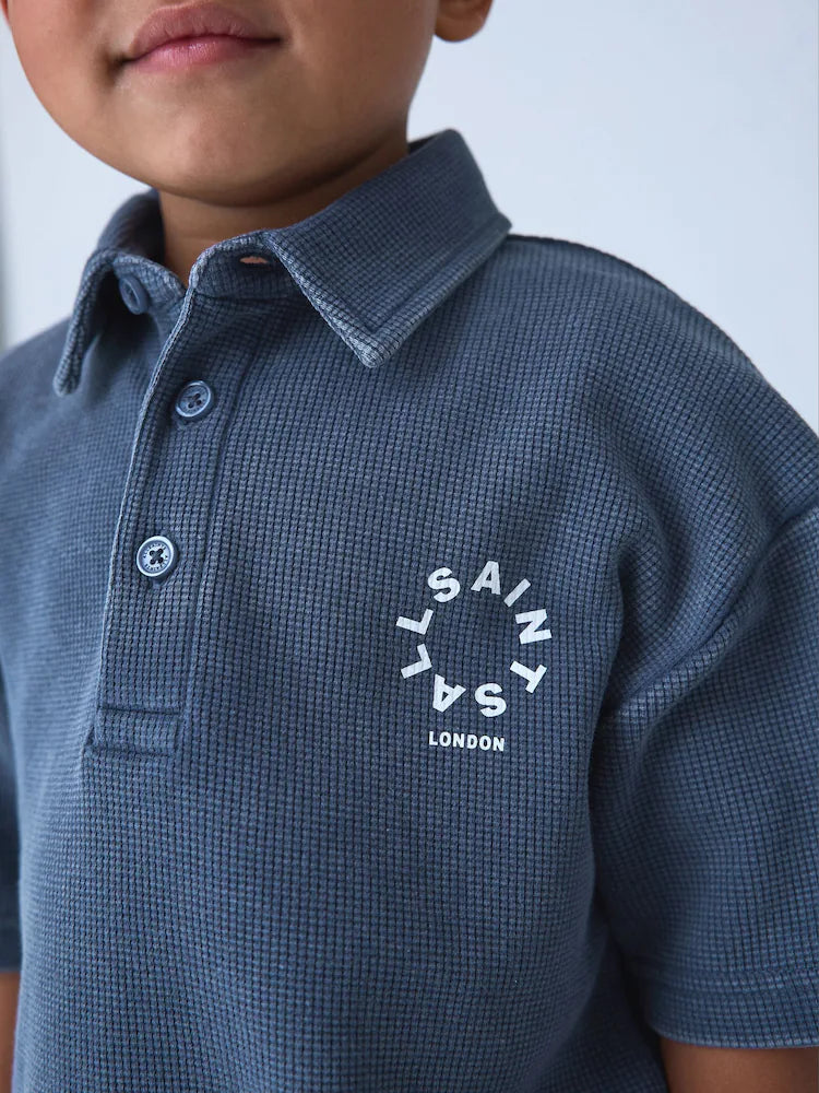 smALLSAINTS Blue Tierra Waffle Polo Shirt and Shorts Set