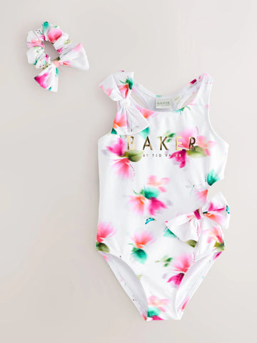 Baker by Ted Baker Pink Cut Out Floral Swimsuit & Hair Scrunchie