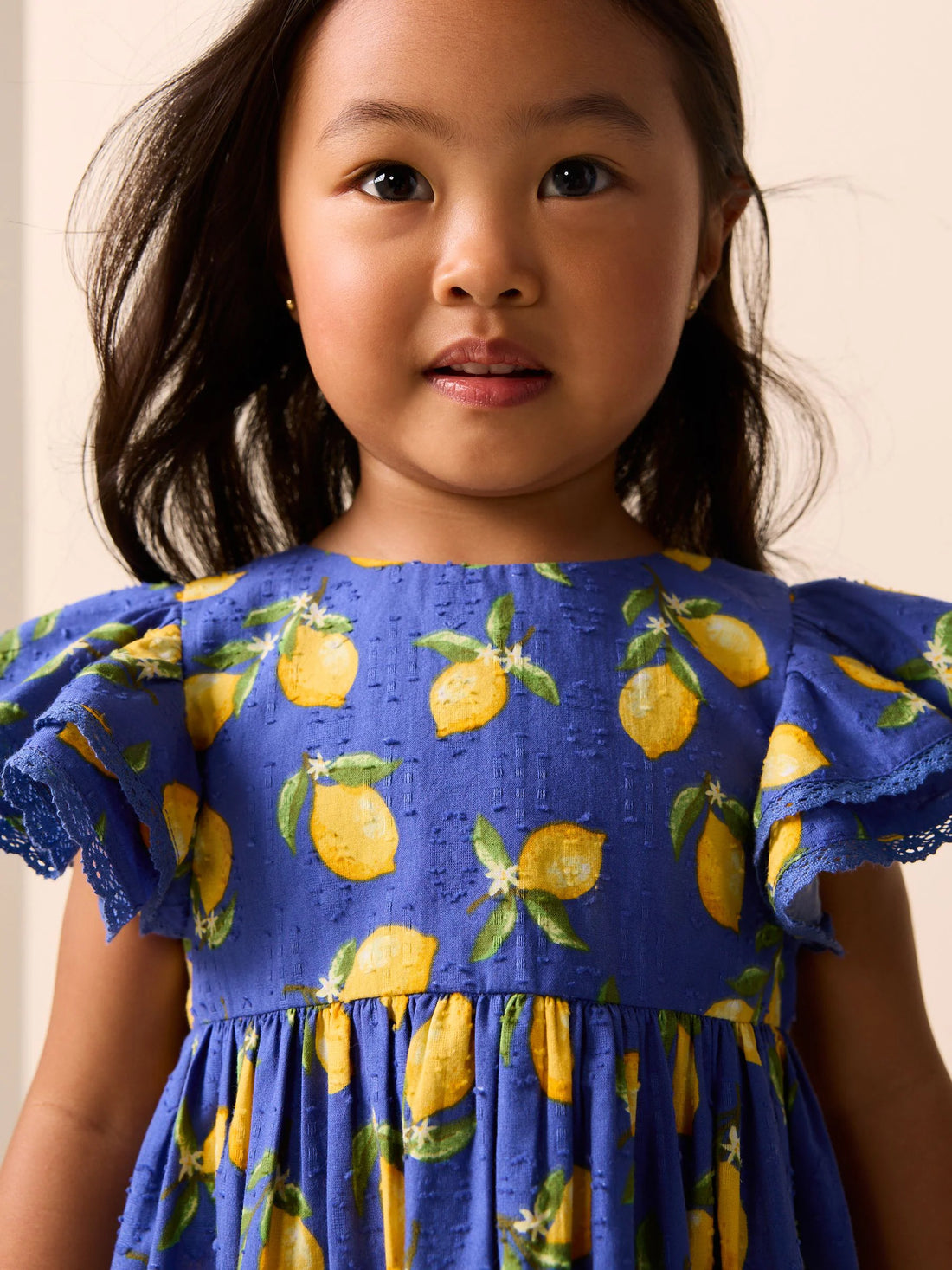 Blue Lemon Print Angel Sleeve Dress (3mths-8yrs)