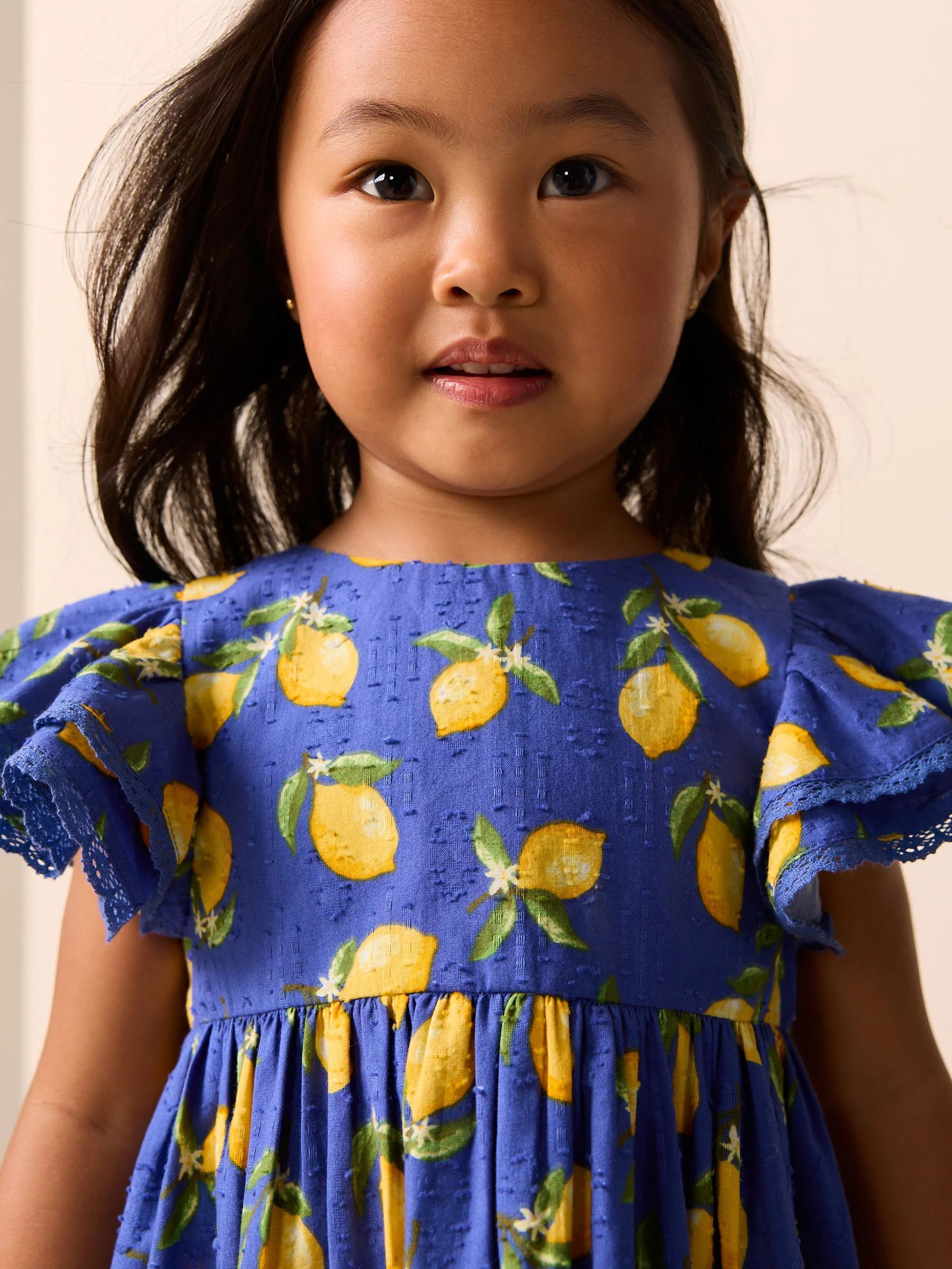 Blue Lemon Print Angel Sleeve Dress (3mths-8yrs)