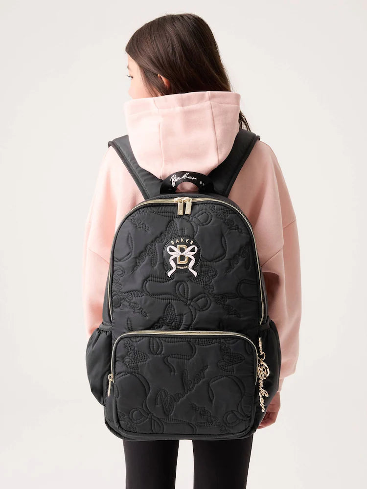 Baker by Ted Baker Black Back to School Childrens Quilted Bow Backpack