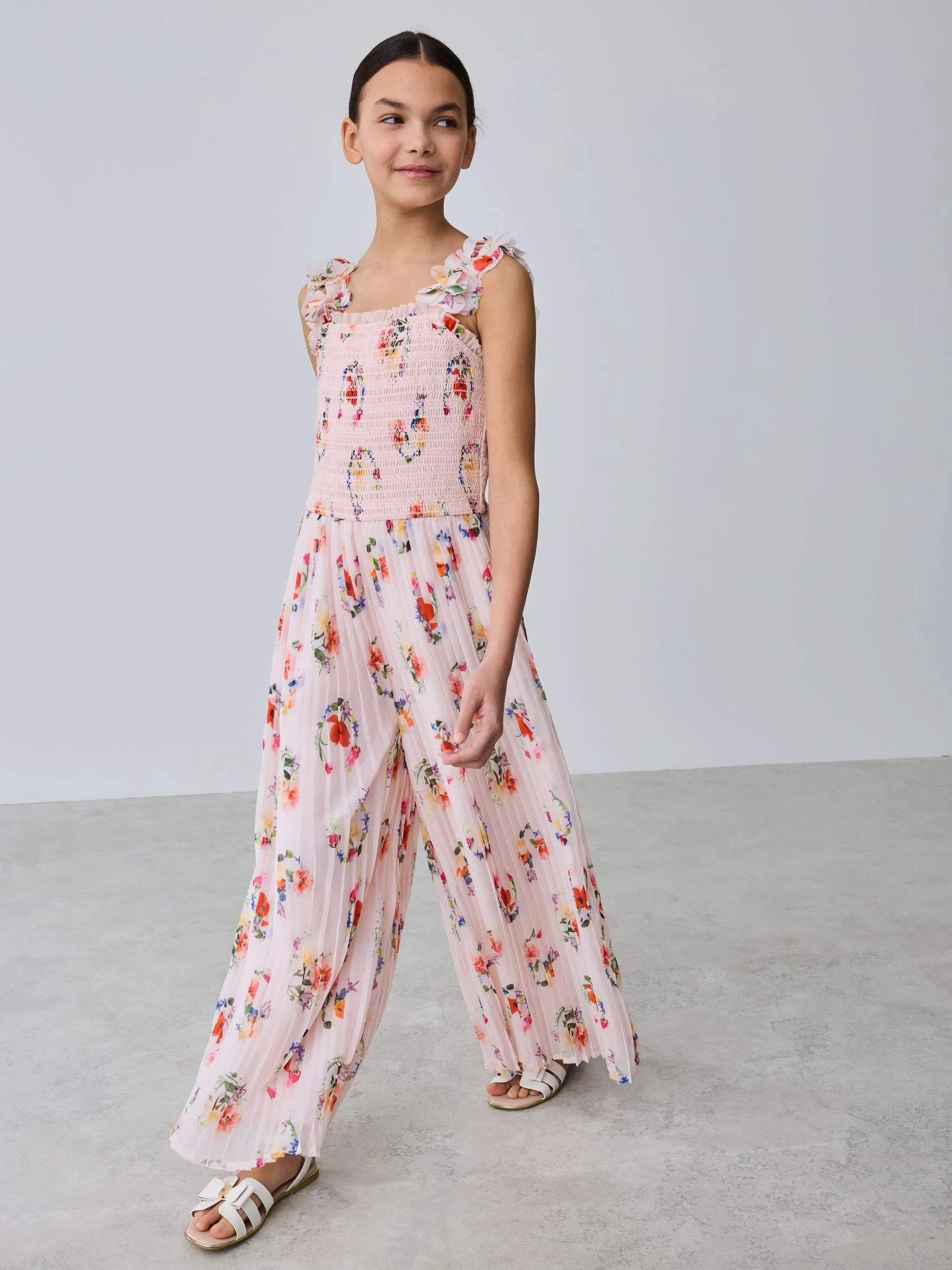 Baker by Ted Baker 3D Floral Strappy Pleated Wide Leg Jumpsuit