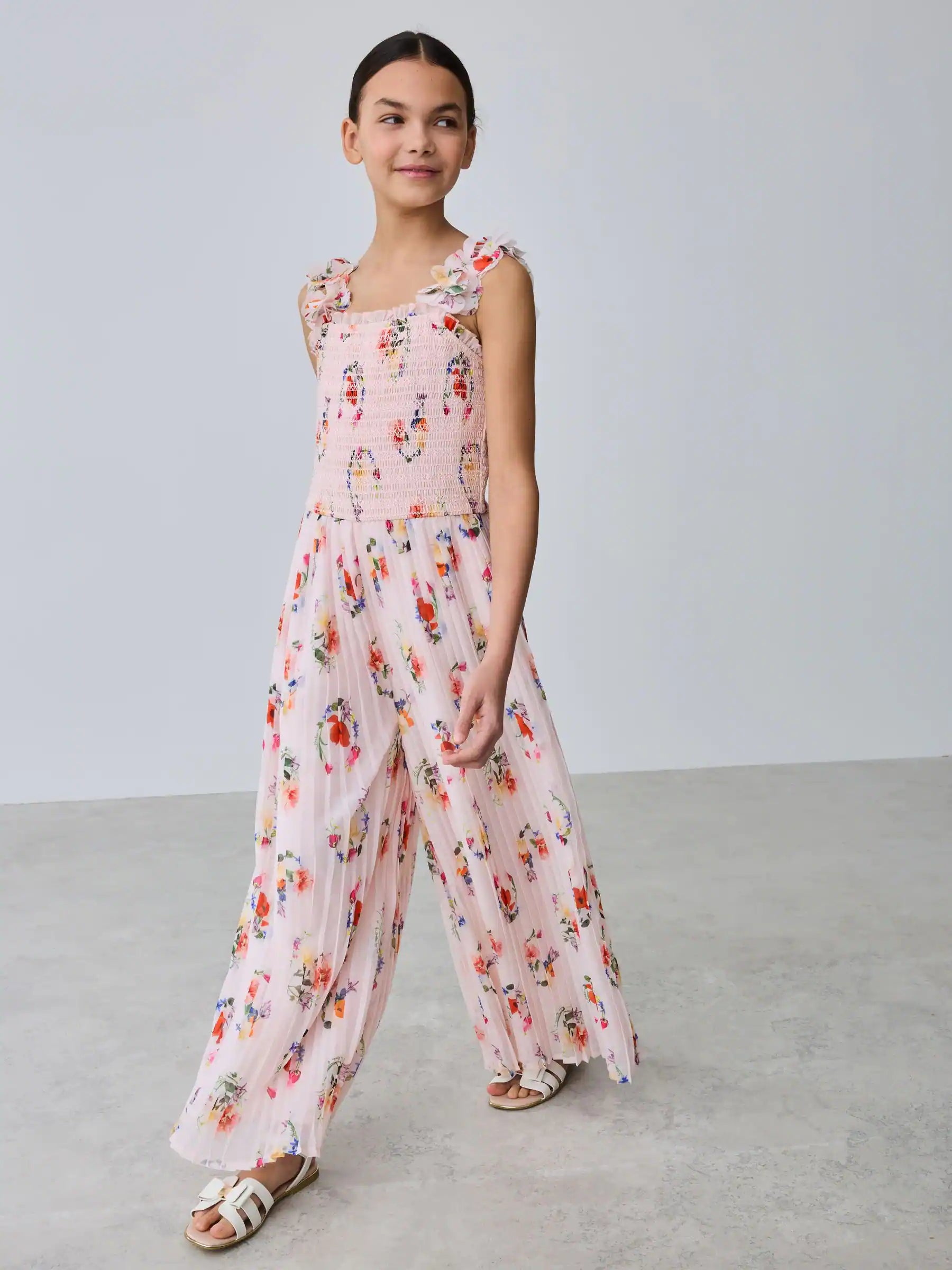 Baker by Ted Baker 3D Floral Strappy Pleated Wide Leg Jumpsuit
