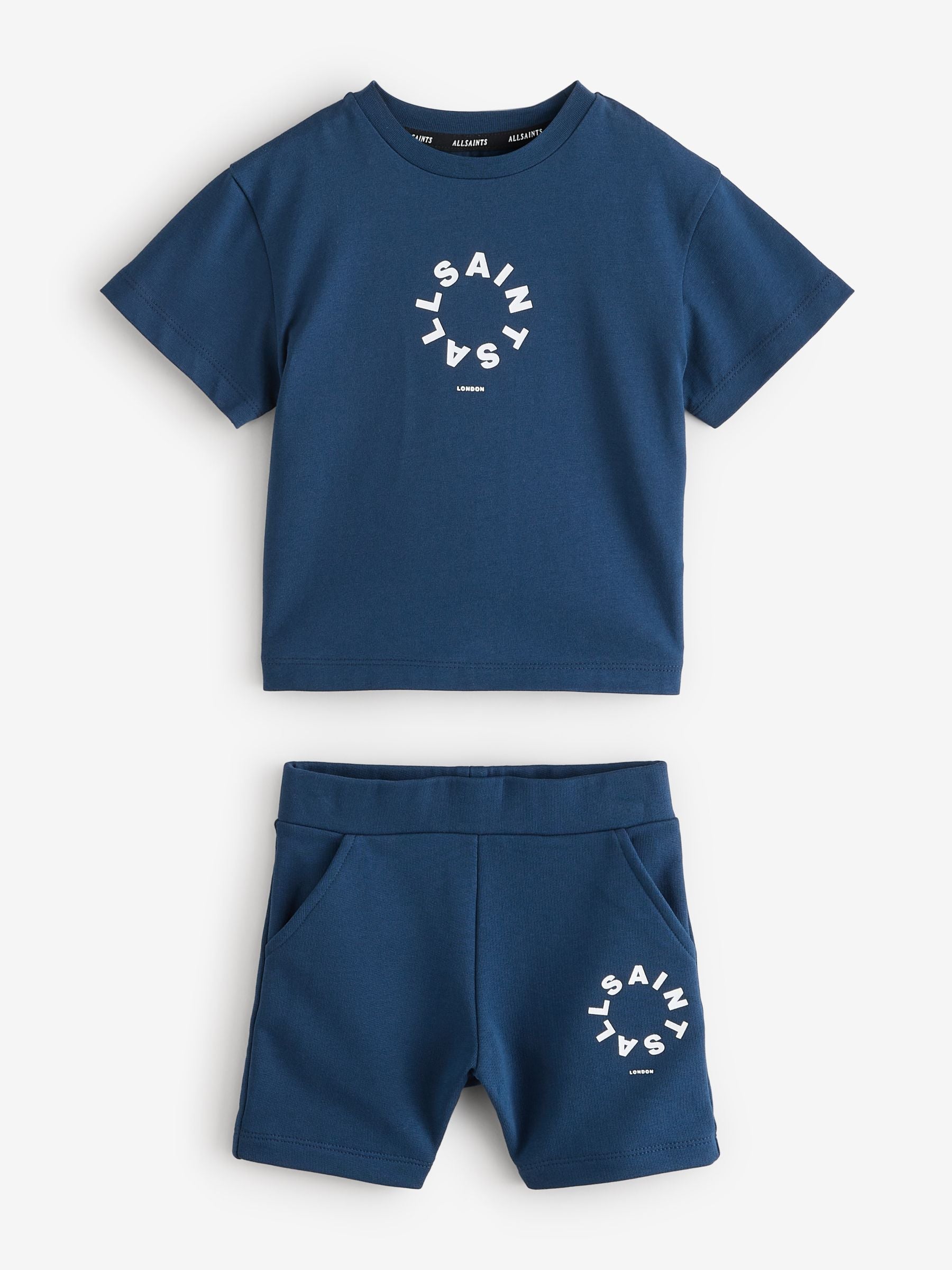 smALLSAINTS Navy Younger Boys Tierra 100% Cotton T-Shirt and Sweat Shorts Set