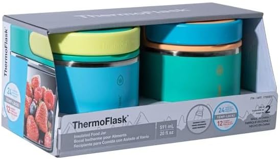 ThermoFlask 20 oz Insulated Food Jar, 2-Pack (Blue and Green)