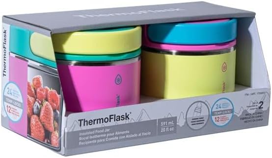 Thermoflask 20 oz Insulated Food Jar, 2-Pack (Pink and Yellow)