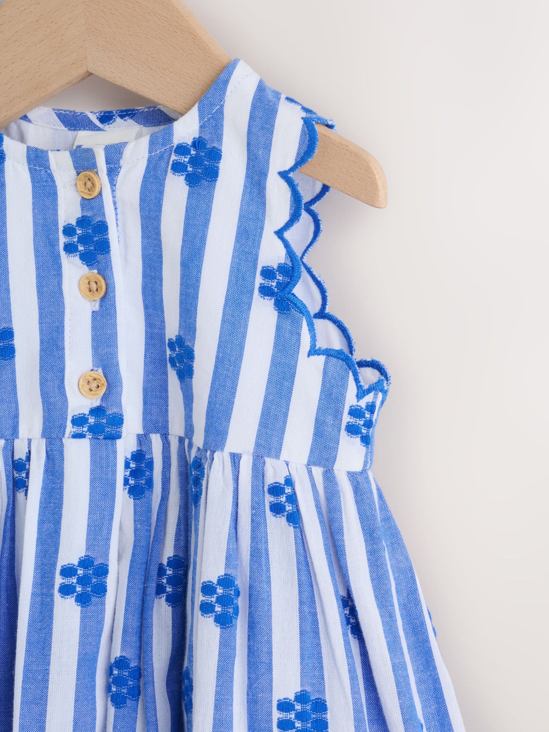 Blue Stripe Woven Baby Dress With Intergrated Bodysuit (0mths-2yrs)