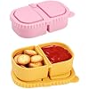 Yrarbil Silicone Snack Containers, 2 Pack Reusable Double Compartment Silicone Snack Boxes with Lids, Fruit and Salad Dressing Sauce Seasoning Container (Pink Yellow)