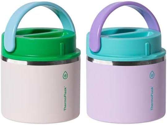 Thermoflask 20 oz Insulated Food Jar, 2-Pack, Pink and Blue, Hot 12 Hours Cold 24 Hours (Gray and Light Pink)