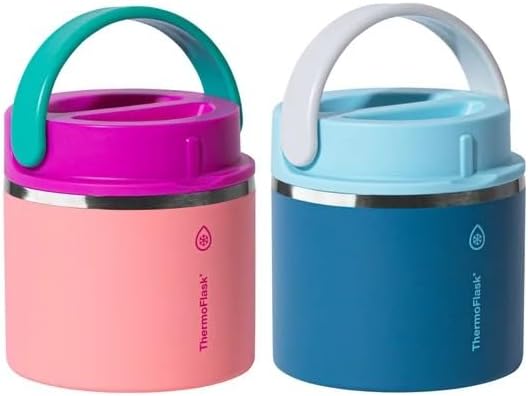 Thermoflask 20 oz Insulated Food Jar, 2-Pack, Pink and Blue, Hot 12 Hours Cold 24 Hours (Pink and Blue)