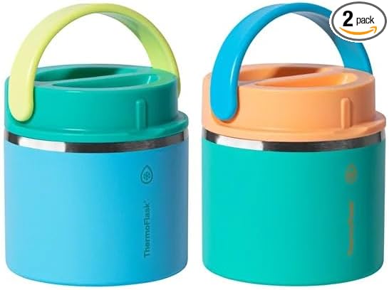 ThermoFlask 20 oz Insulated Food Jar, 2-Pack, Pink and Blue, Hot 12 Hours Cold 24 Hours (Blue and Green)
