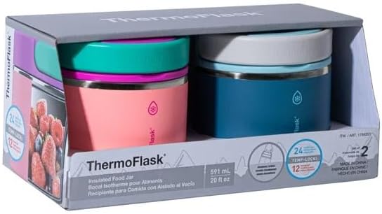 Thermoflask 20 oz Insulated Food Jar, 2-Pack (Pink and Blue)