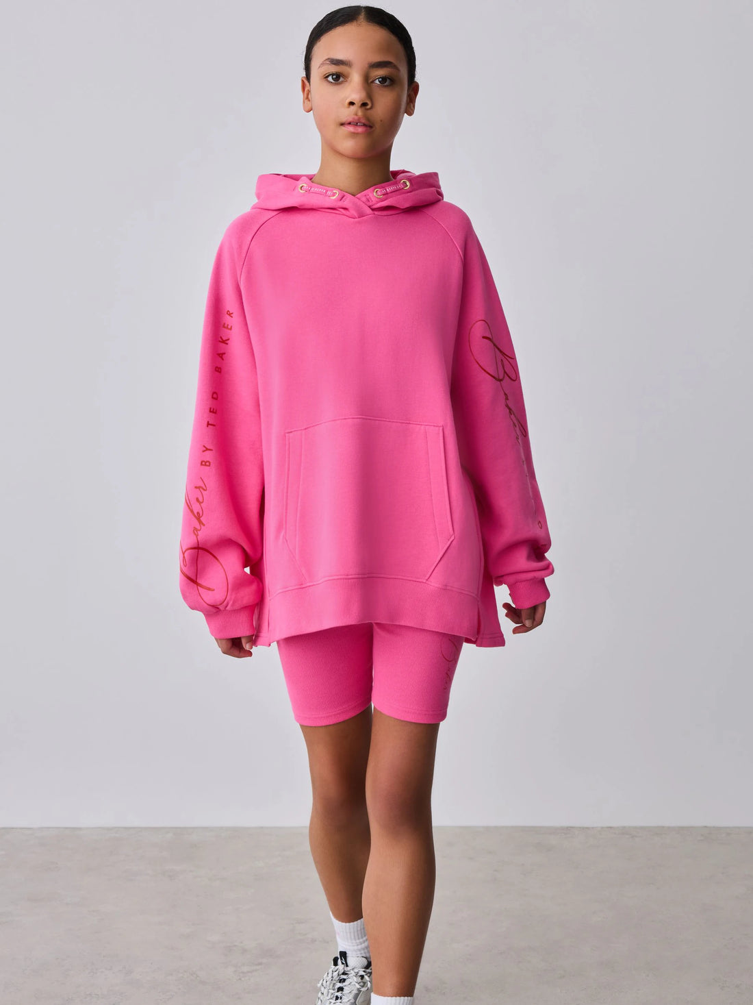 Baker by Ted Baker 2 Piece Oversized Script Pink Hoodie & Cycle Shorts Set
