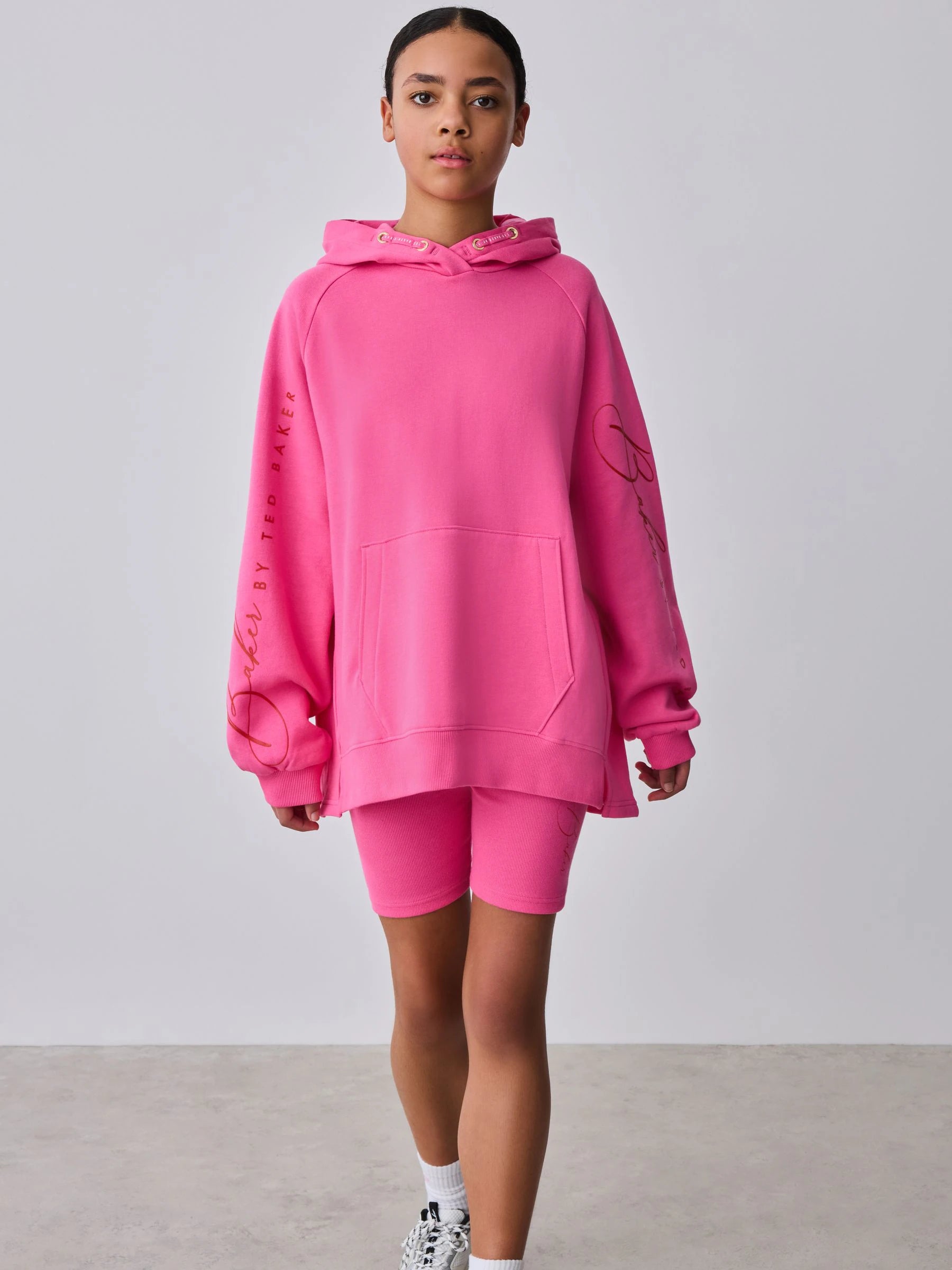 Baker by Ted Baker 2 Piece Oversized Script Pink Hoodie & Cycle Shorts Set