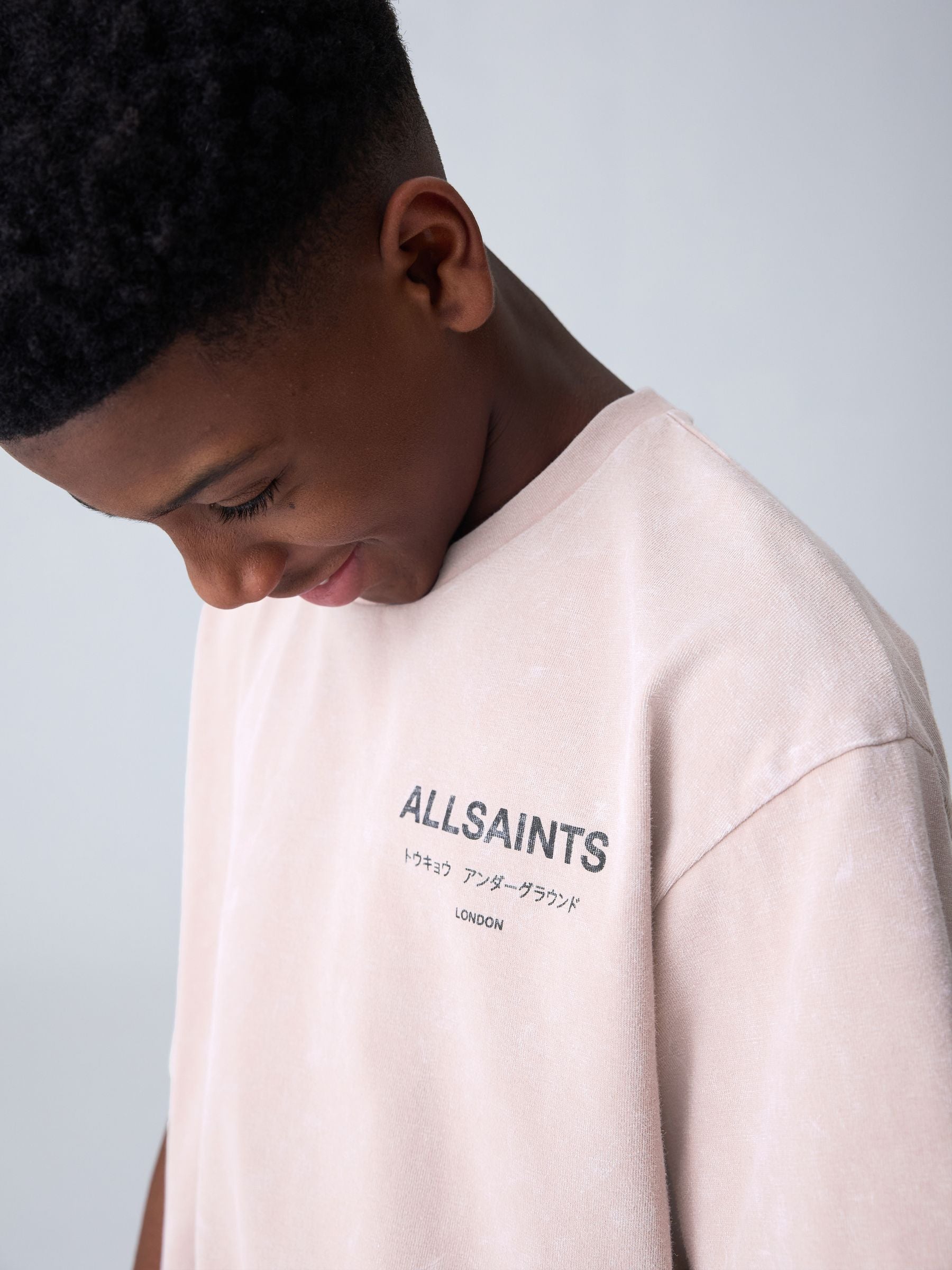 smALLSAINTS Washed Pink Oversized Underground Crew Neck Cotton T-Shirt