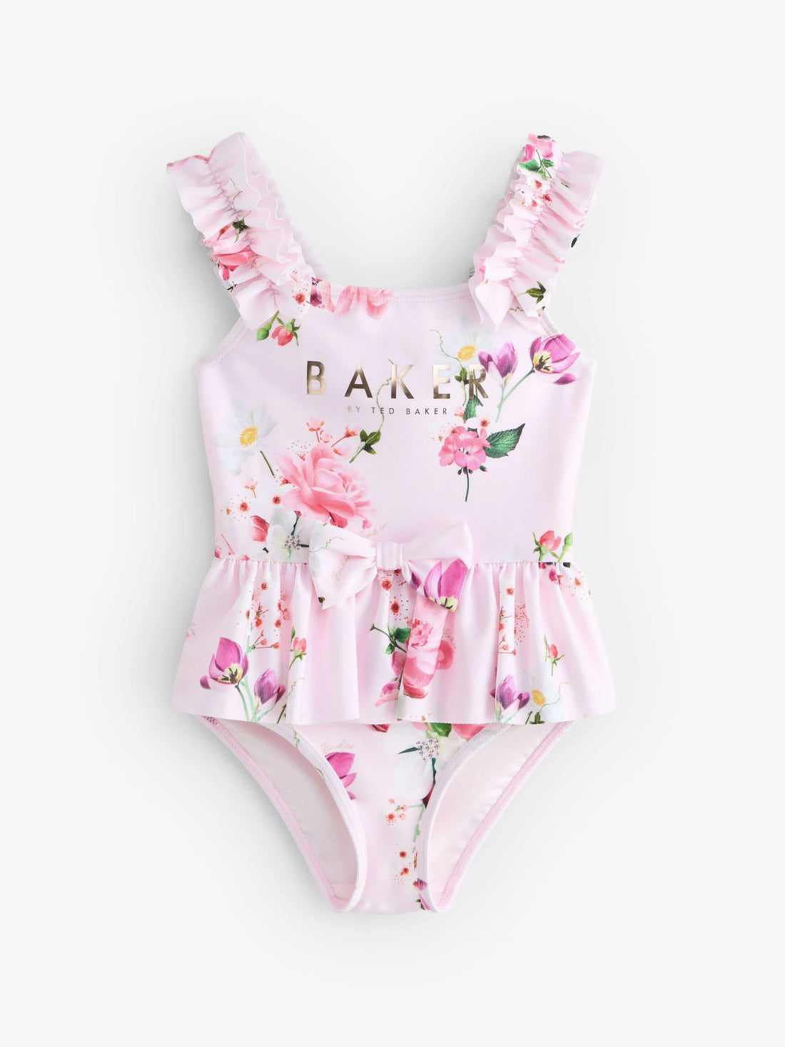 Baker by Ted Baker Pink Floral Frill Peplum Swimsuit