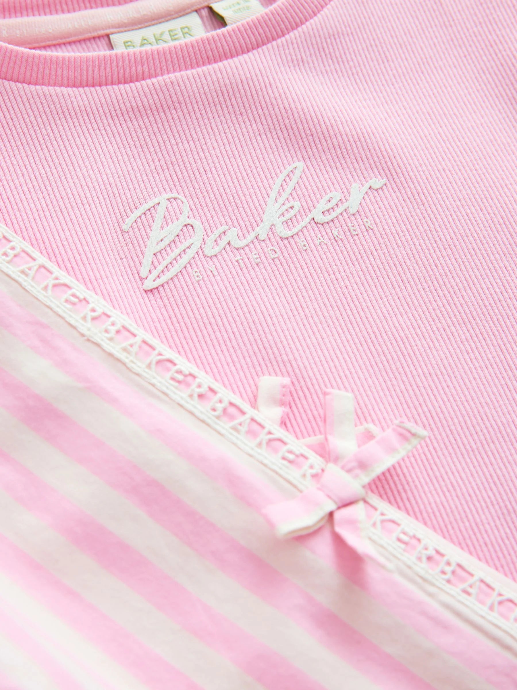 Baker by Ted Baker 2 Piece Pink Ribbed T-Shirt & Pinstripe Trousers Set