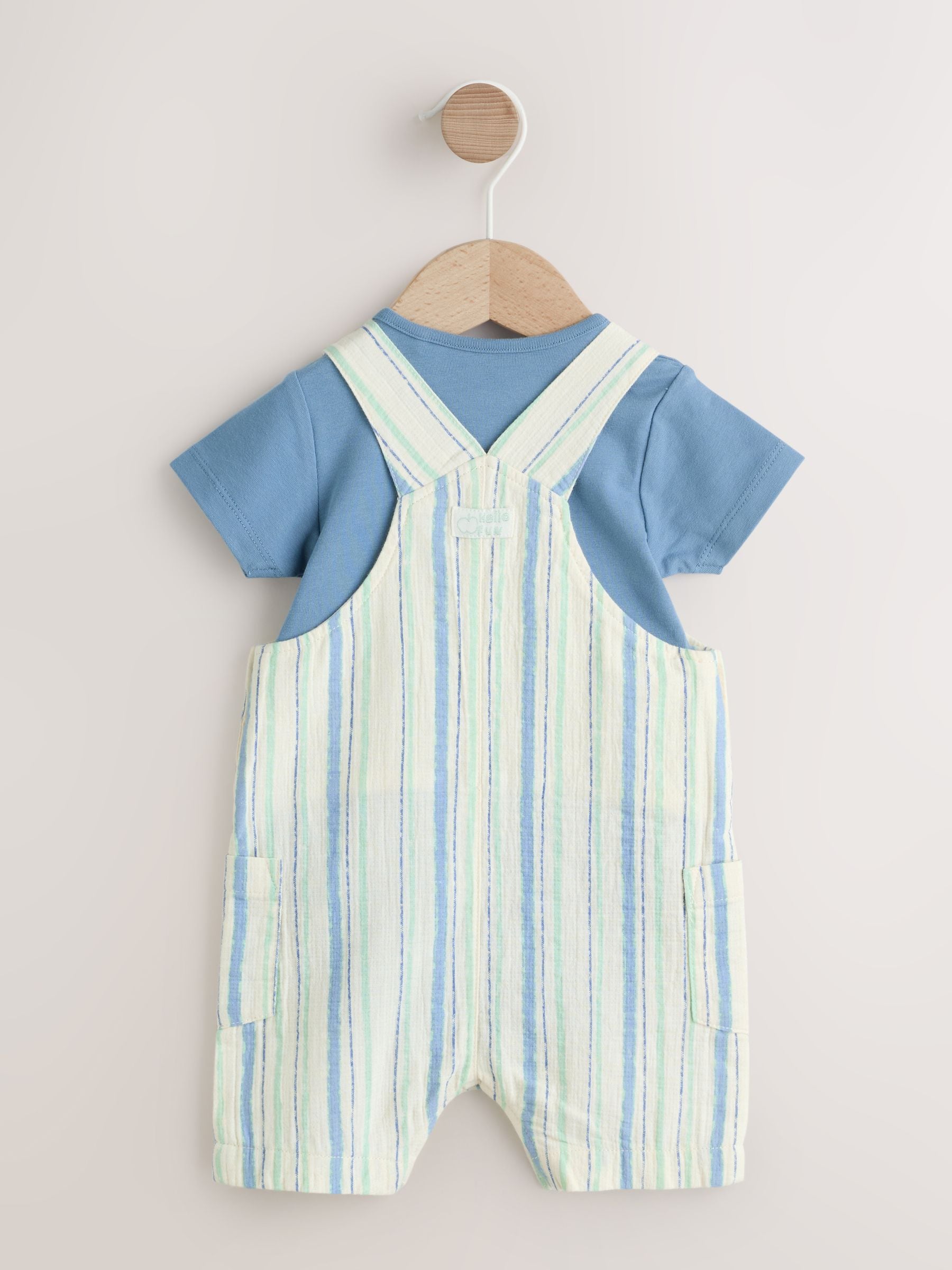 Blue Stripe Woven Dungaree and Bodysuit Set (0mths-2yrs)