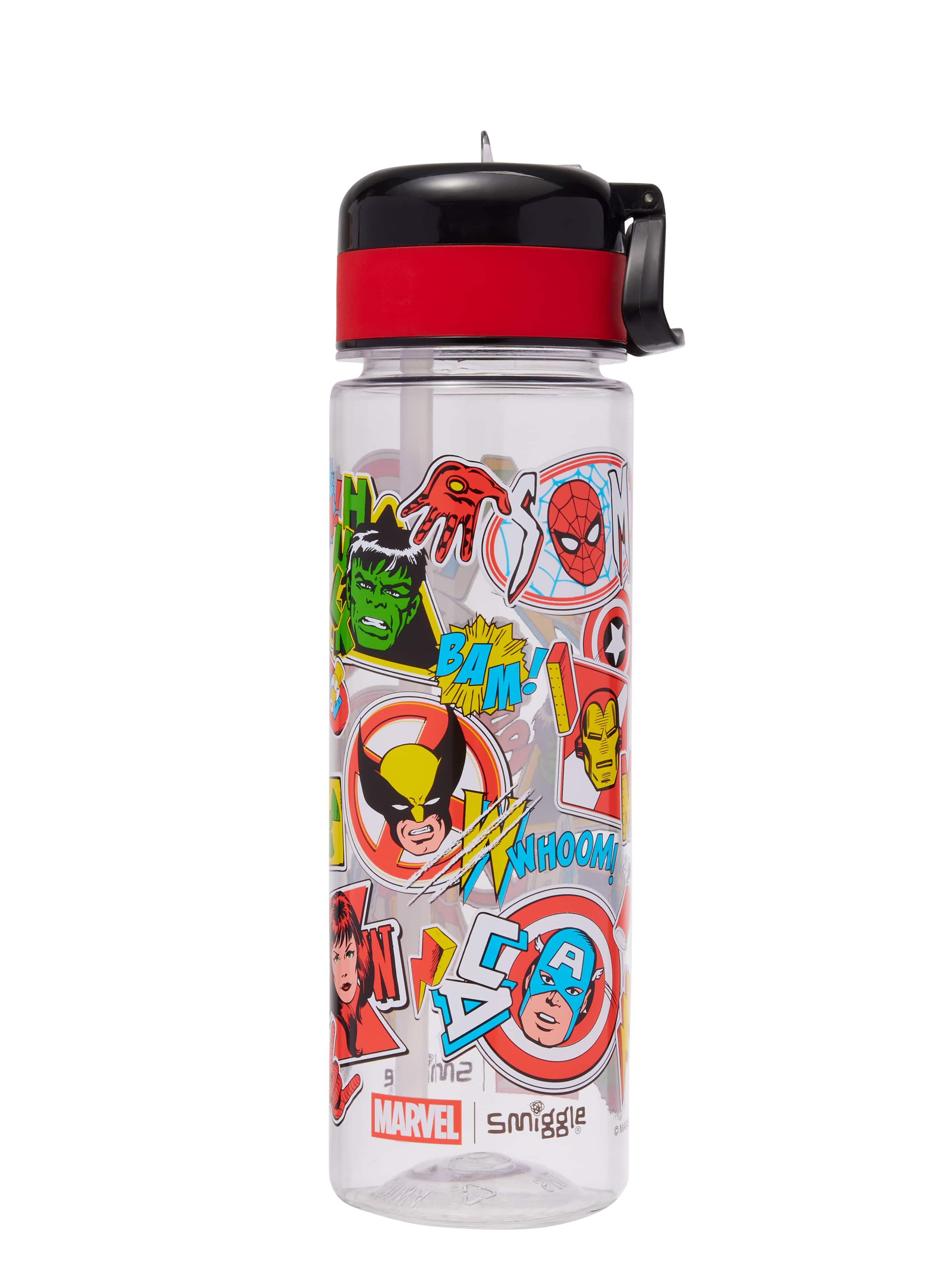 Marvel Flip Top Plastic Drink Bottle 650Ml Black