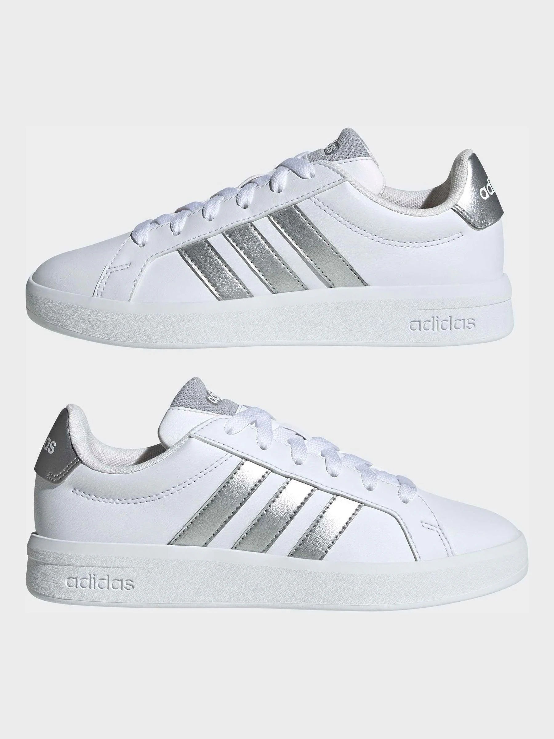 adidas White/Silver Grand Court 3.0 Junior Trainers