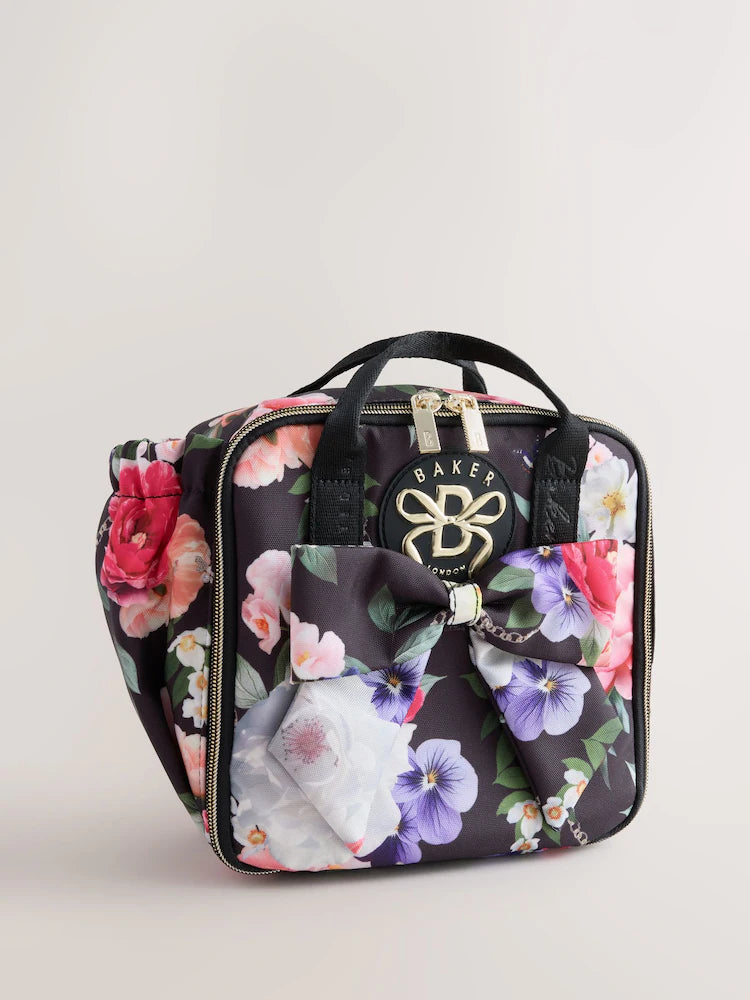 Baker by Ted Baker Black Back to School Childrens Floral Bow Lunch Bag