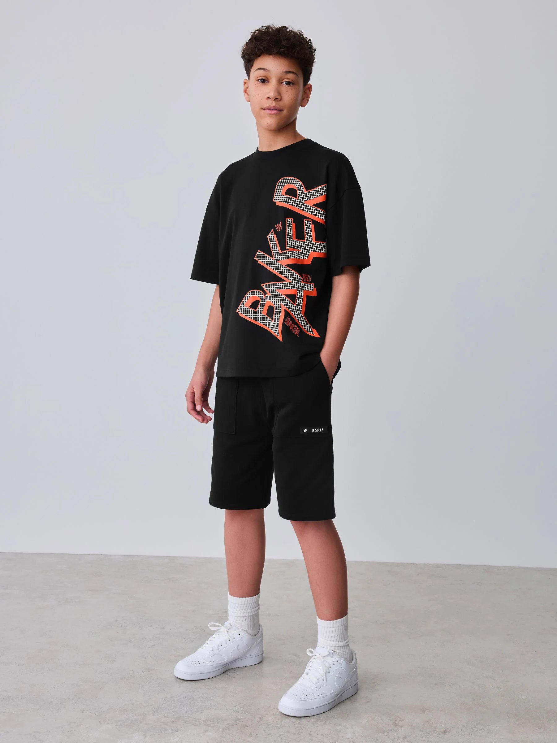 Baker by Ted Baker Oversized Graphic Black T-Shirt and Shorts Set