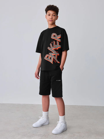 Baker by Ted Baker Oversized Graphic Black T-Shirt and Shorts Set