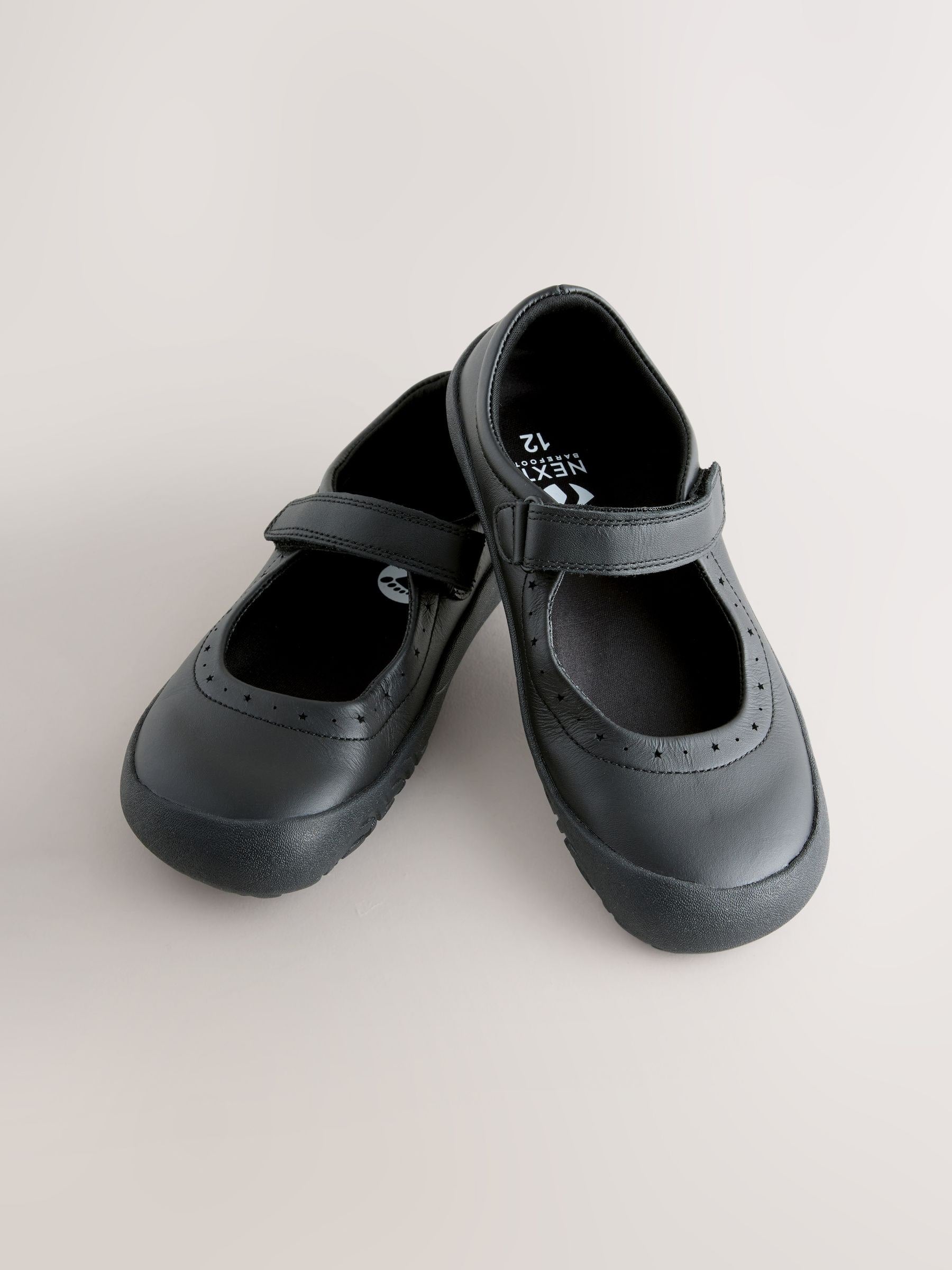 Black Leather Standard Fit (F) Barefoot Mary Jane School Shoes