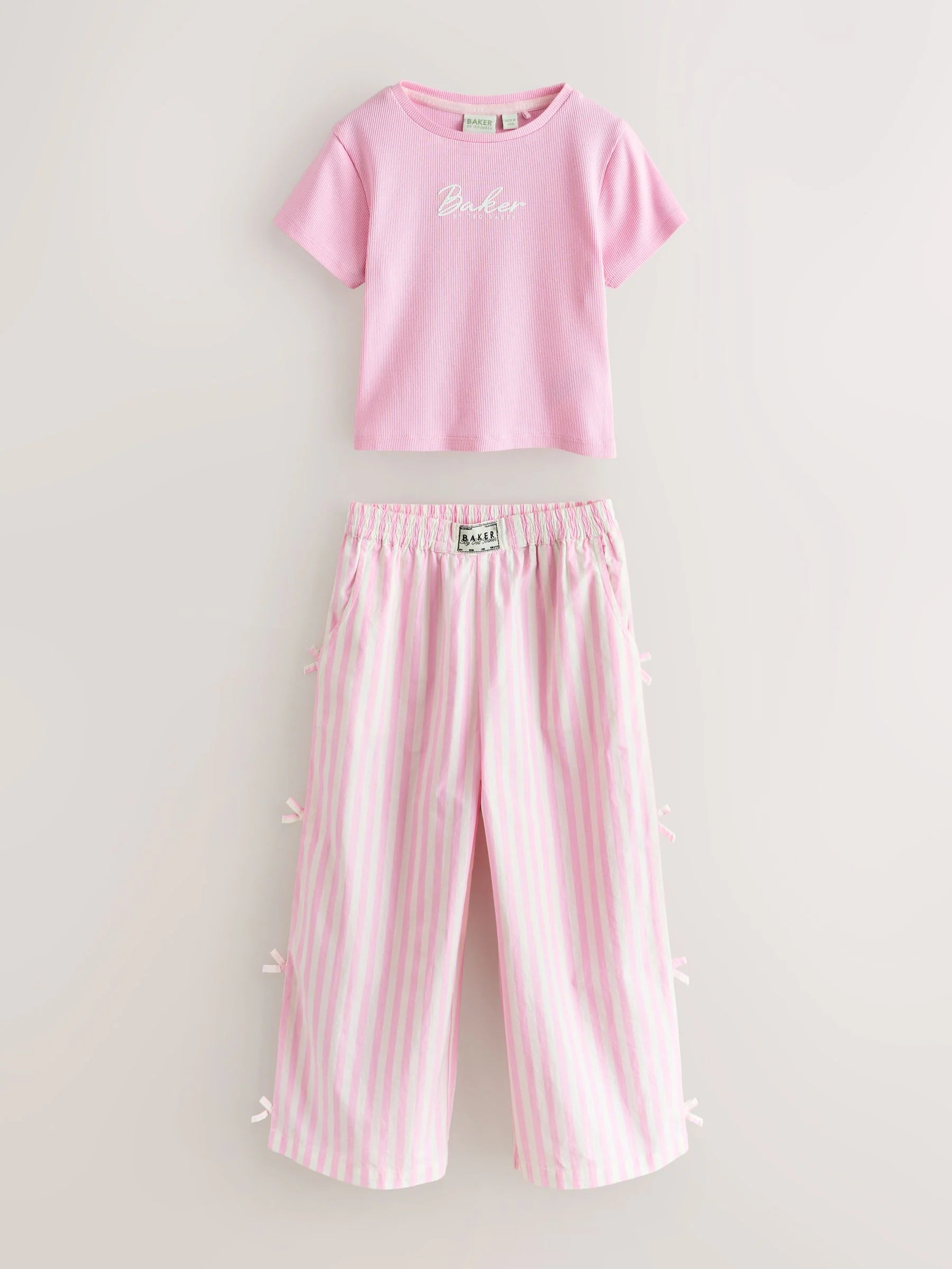 Baker by Ted Baker 2 Piece Pink Ribbed T-Shirt & Pinstripe Trousers Set