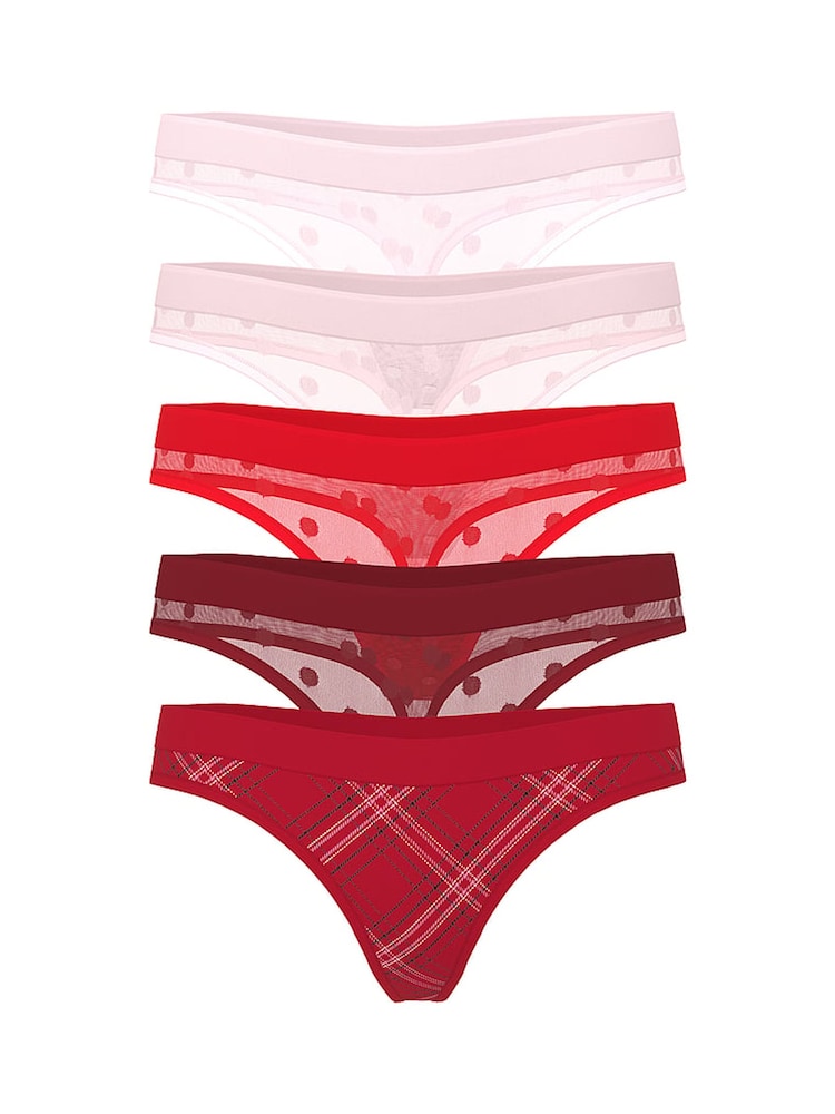 Victoria's Secret Red/Pink Thong Sheer Shimmer Knickers 5 Pack