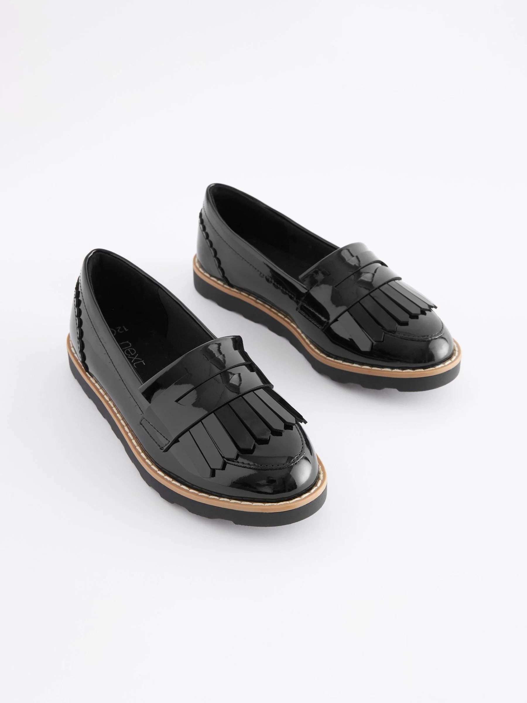 Black Patent Standard Fit (F) School Tassel Loafers