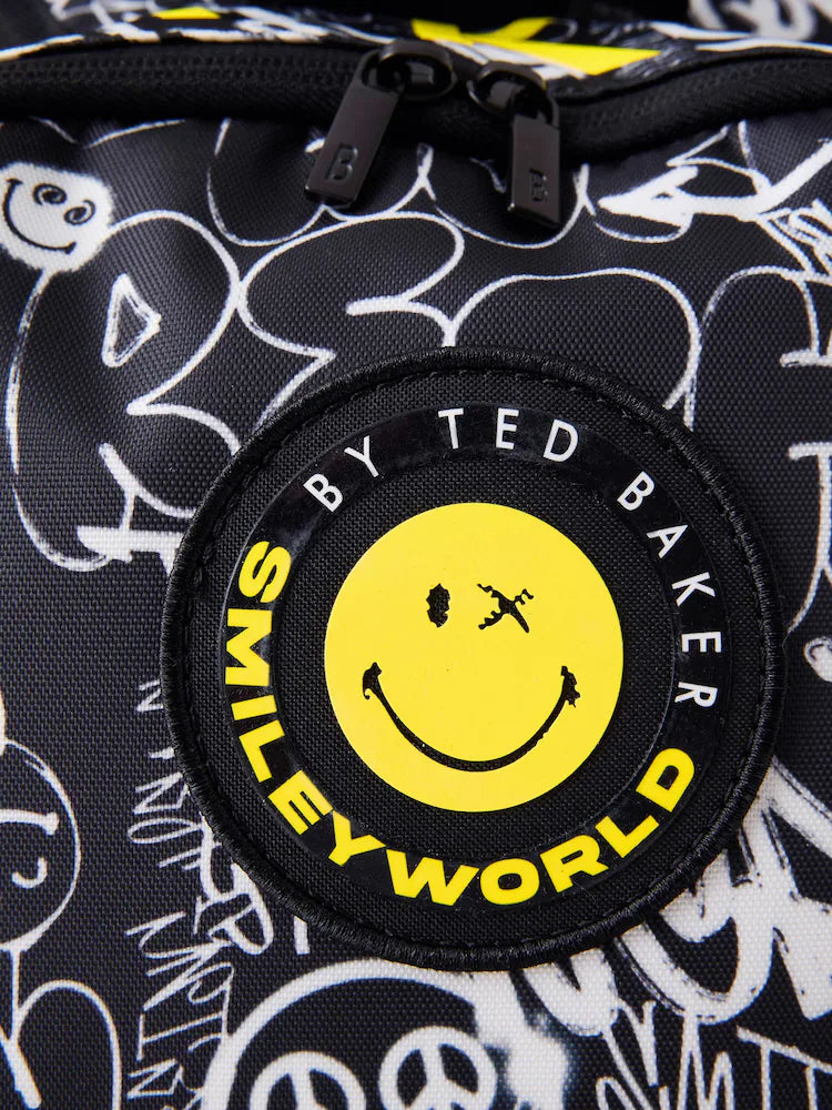 Baker by Ted Baker Black Back to School Childrens X Smiley World Graffiti Backpack