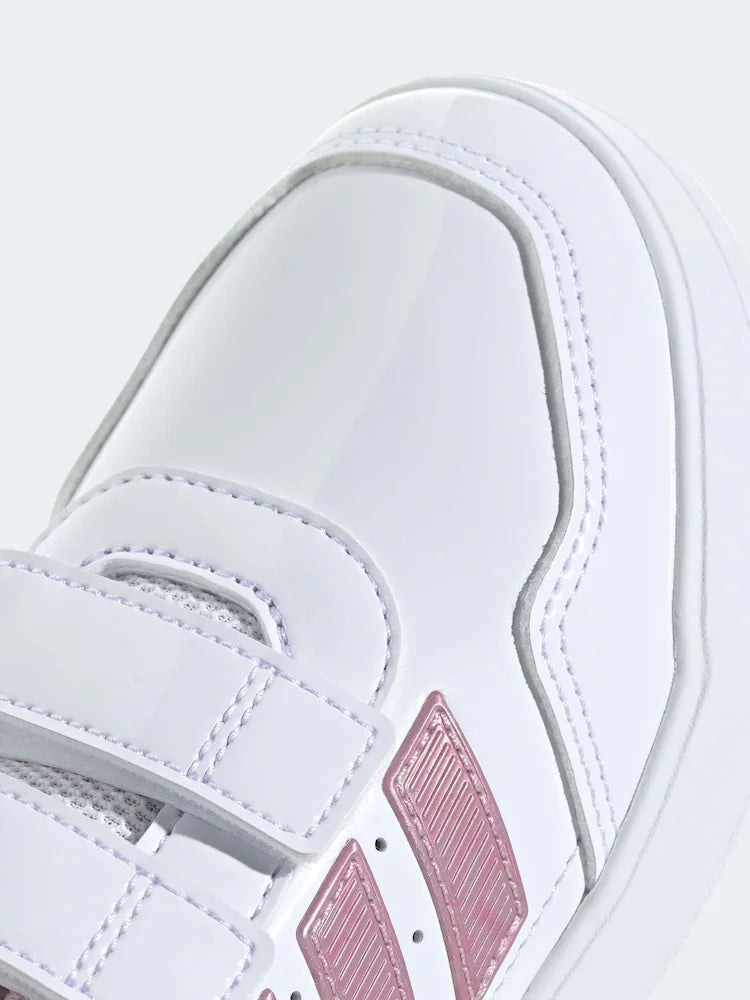 adidas White Pink Hook and Loop Tensaur Sport 3.0 Junior Trainers