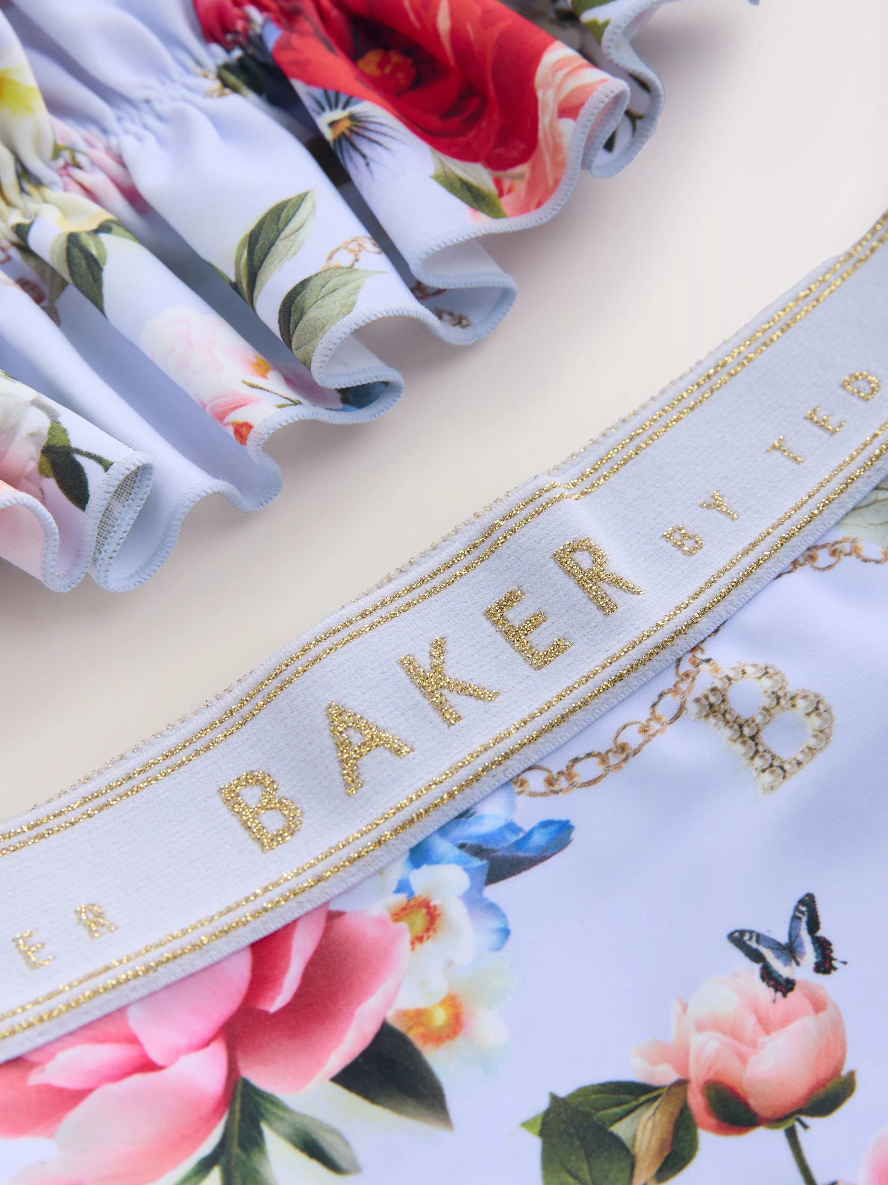 Baker by Ted Baker 2 Piece Lilac Purple Printed Floral Ruched Bikini Set