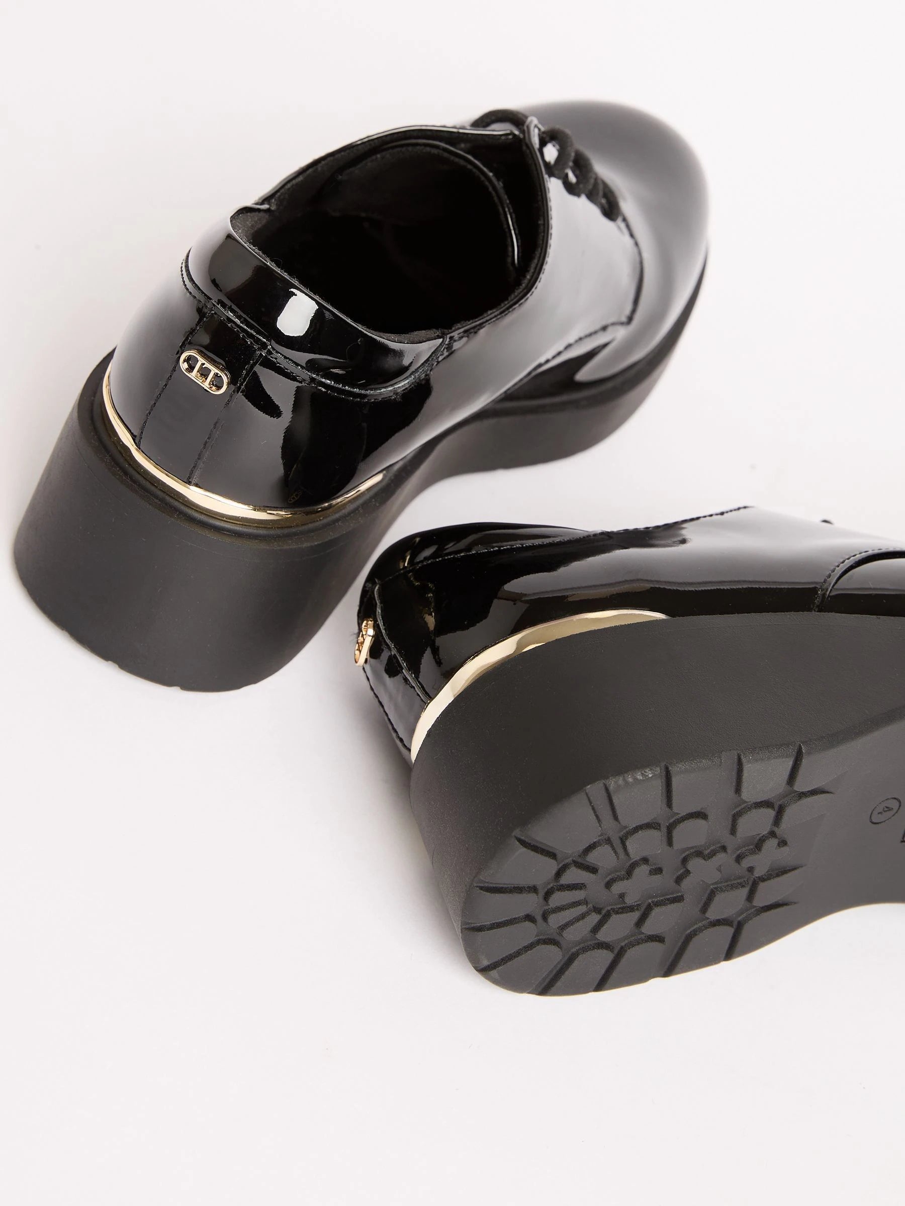 Lipsy Black Heel Clip Wedge Brogue School Shoes