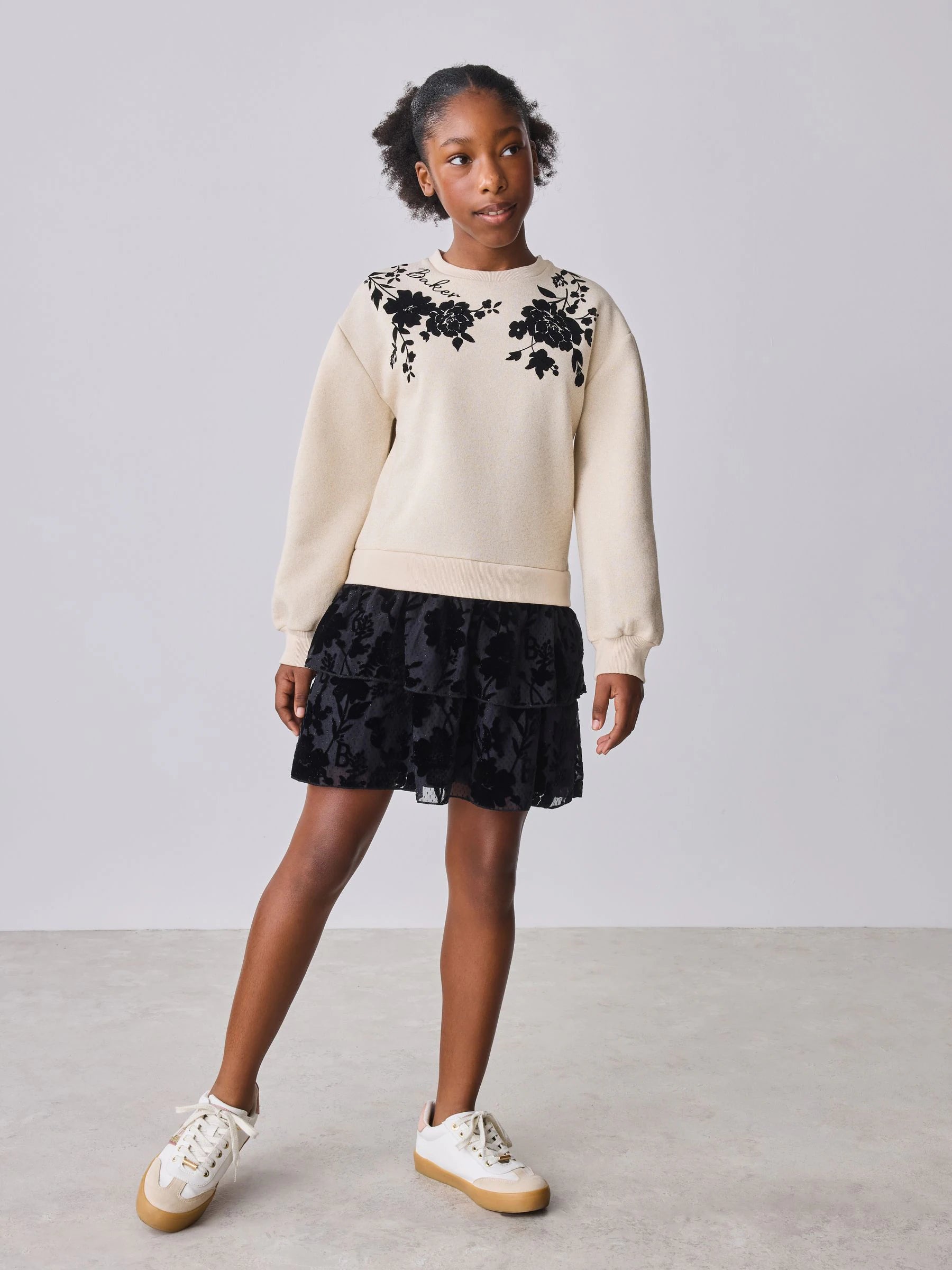 Baker by Ted Baker Cream Flocked Floral Sweat Mockable Dress