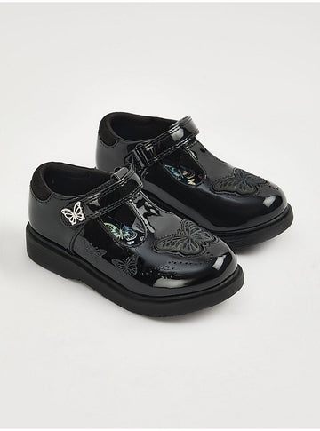 Black Patent Light Up Butterfly T-Bar School Shoes