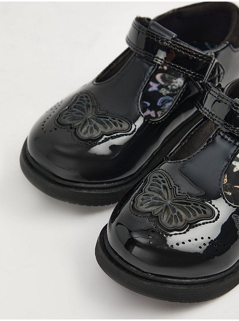 Black Patent Light Up Butterfly T-Bar School Shoes
