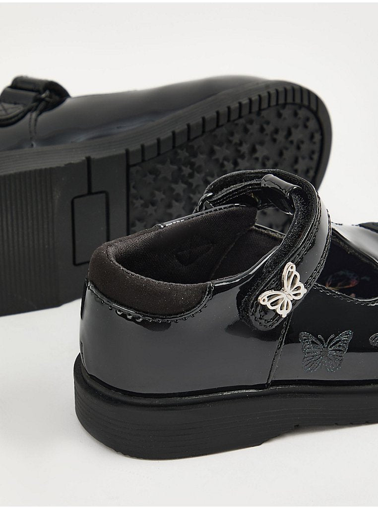 Black Patent Light Up Butterfly T-Bar School Shoes